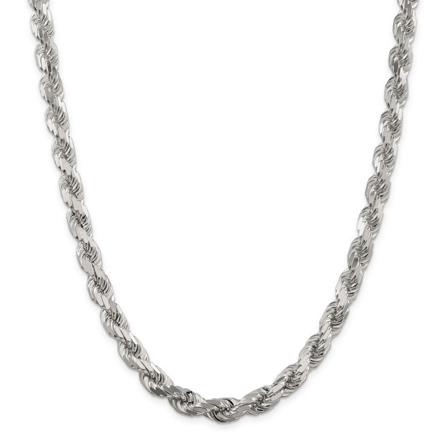 Sterling Silver 8mm Diamond-cut Polished 8 Sides Rope Chain (Weight: 171.39 Grams, Length: 30 Inches)