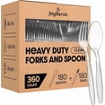thumbnail image 1 of Plastic Forks and Spoons Set - (Bulk Pack 360 Pcs) Clear Plastic Cutlery Utensils Heavy Duty, 180 Forks and 180 Spoons, Silverware Sets for Party Supplies, Dinners, Take-Out, Catering, Food Services, 1 of 1