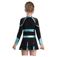 thumbnail image 2 of RUNQHUI Filles Enfants Paillettes Manches Longues Robe de Danse Ballet Uniforme d'Équipe Compétition Encouragement Danse Noir&Bleu Vert 8, 2 of 7