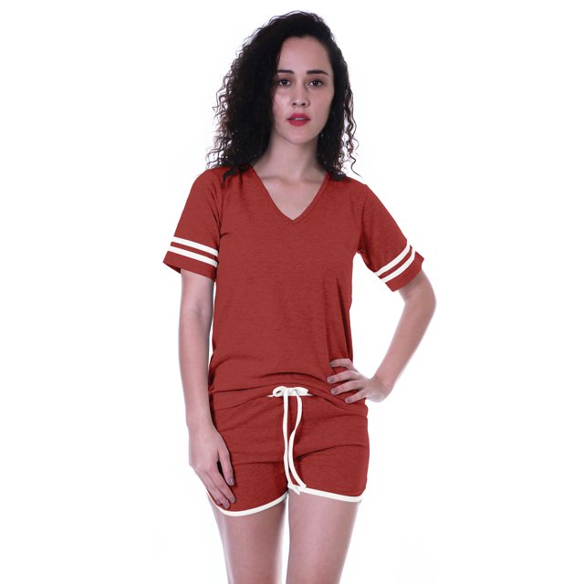 Moomaya Ensemble de Nuit Uni pour Femmes avec Shorts, Vêtements de Nuit en Coton, 2 Pcs Chemises de Nuit