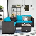 thumbnail image 4 of Gymax 4PCS Cushioned Rattan Patio Conversation Set w/ Side Table Turquoise Cushion, 4 of 8