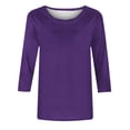 thumbnail image 4 of yoeyez T-Shirts pour Femmes à Manches 3/4 Col Ras du Cou T-Shirts de Couleur Unie T-Shirts Tendance Mode Basiques T-Shirts Légers Blouses de Sortie en Solde Violet 4TG, 4 of 5