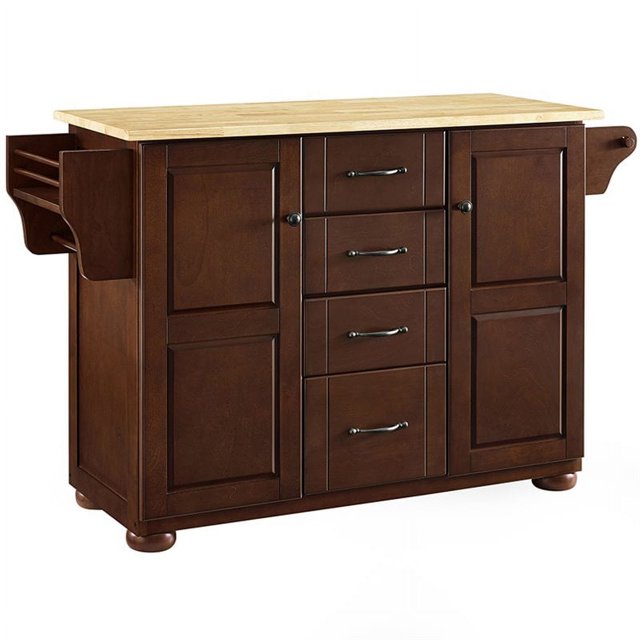 Crosley Eleanor Natural Wood Top Kitchen Island in Mahogany