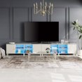 thumbnail image 1 of WAMPAT Set of 2 Mid-Century TV Stand with Blue LED Light，Modern Entertainment Center with Door Storage and Open Shelf for up to 100 Inch TV, TV Console Table for Living Room, 1 of 7