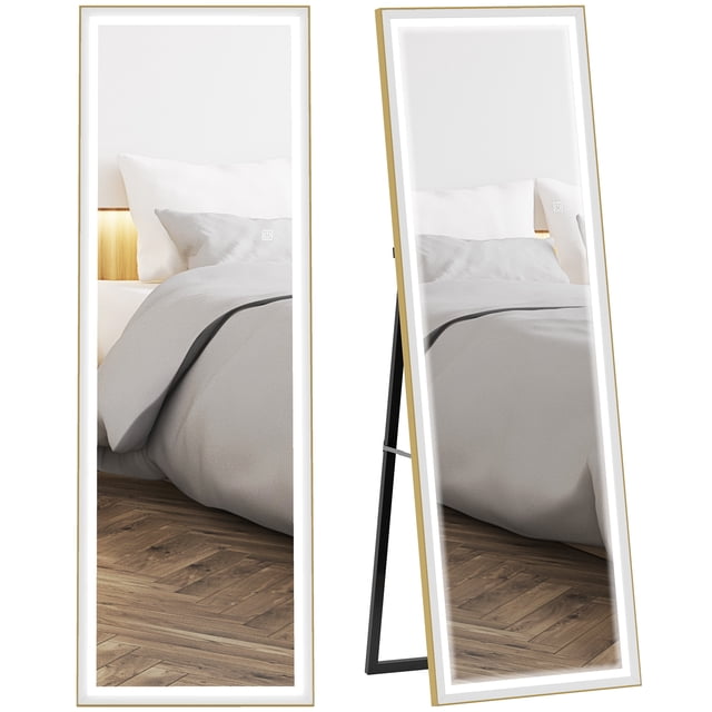 HOMCOM Miroir Pleine Longueur avec Lumières Réglables, Miroir Pleine Longueur à DEL