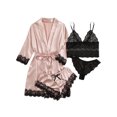 thumbnail image 1 of Faithtur Femmes 4 Pièce Pyjama Set V Cou Cami Tops Dentelle Garniture Shorts Robe Ceinturée Dentelle String Vêtements de Nuit Sets, 1 of 2