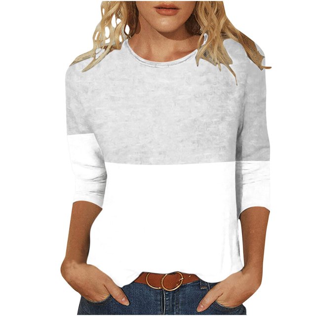 IROINID T-Shirts pour Femmes à Manches 3/4 Réduits Imprimés, T-shirt Ample, Blouse Mi-Longue, Col Rond, Hauts de Détente, Gris