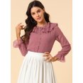 thumbnail image 4 of INSPIRE CHIC Women's Ruffle Neck Polka Dots Sheer Chiffon Blouse, 4 of 6