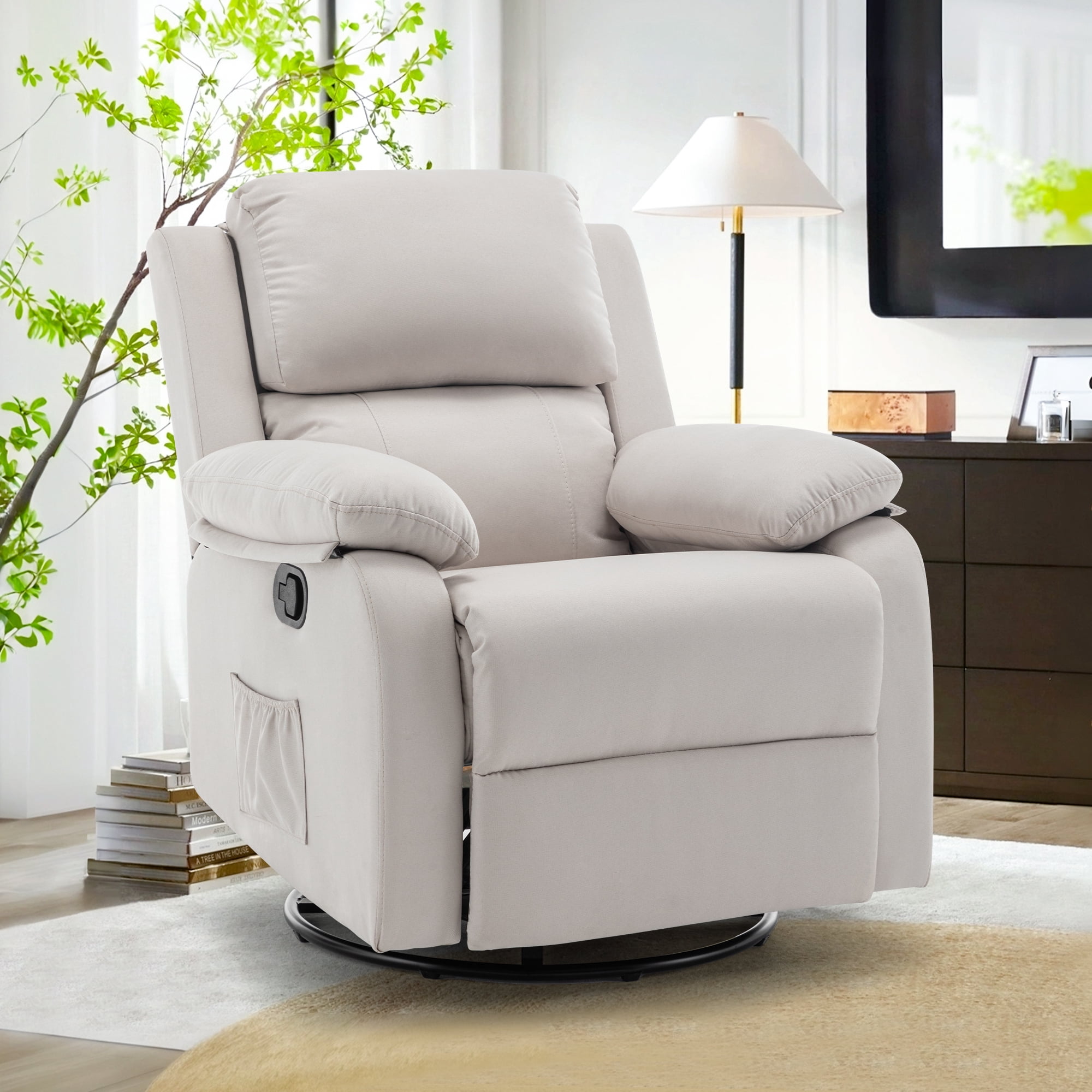 YSICK Small Swivel Rocker Recliner Chair for Small Spaces Linen for Living Room,Beige