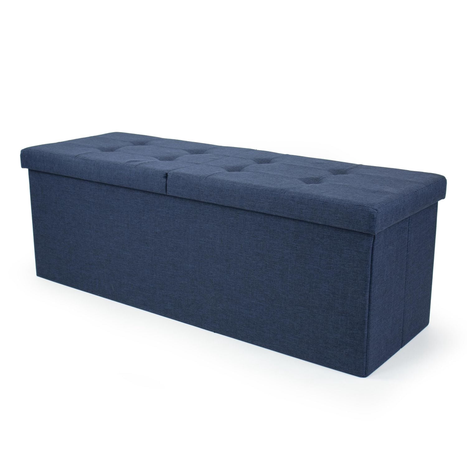 Banc de rangement pliant à couvercle rabattable capitonné Harper, 43 po, bleu