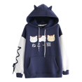 thumbnail image 1 of Femmes Chandail à Capuchon Chat Mignon Manches en Coton Hauts Blouse Mode Chandail, 1 of 3