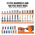 thumbnail image 4 of VEVOR Outil à Écrous à Rivets, Trousse d'Outils à Rivets de 16”, avec 13 Pcs Mandrins Métriques et SAE, 186 Pcs Écrous à Rivets, M3, M4, M5, M6, M8, M10, M12, 1/4-20, 5/16-18, 3/8-16, 1/2-13, 8-32, 10-24, Retrait Semi-auto, 4 of 9