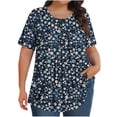 thumbnail image 3 of DDAPJ pyju Hauts Boho pour Femmes Grande Taille T-Shirts Graphiques Floraux Col Rond Manches Courtes Blouse d'Été Décontractée Tunique Coupe Ample Cache-Ventre Chemise en Solde Bleu Marine XXXXXL, 3 of 9