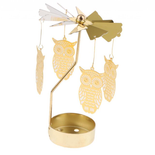 jifeng Novelty GOLDEN Plated Tea light Candle Holder 13cm Home Wedding Table Decor Glow Owl