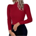 thumbnail image 3 of QATAINLAV Chandails à Col Roulé pour Femmes Ajustés à Manches Longues, Chandail en Tricot Côtelé de Base Thermique, Hauts, Rouge, P, 3 of 10