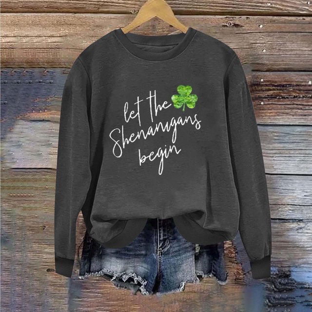 Chemises pour Femmes Col Rond Imprimé Fête de la Saint-Patrick Manches Longues Chandails en Molleton Fête de la Saint-Patrick Chemises pour Femmes