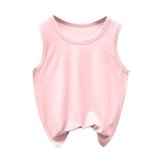 SROBPTY T-Shirts Garçons Filles, T-Shirt de Base pour Enfants Uni à Col Rond d'Été Décontracté Confortable et Respirant Rose 2 Ans