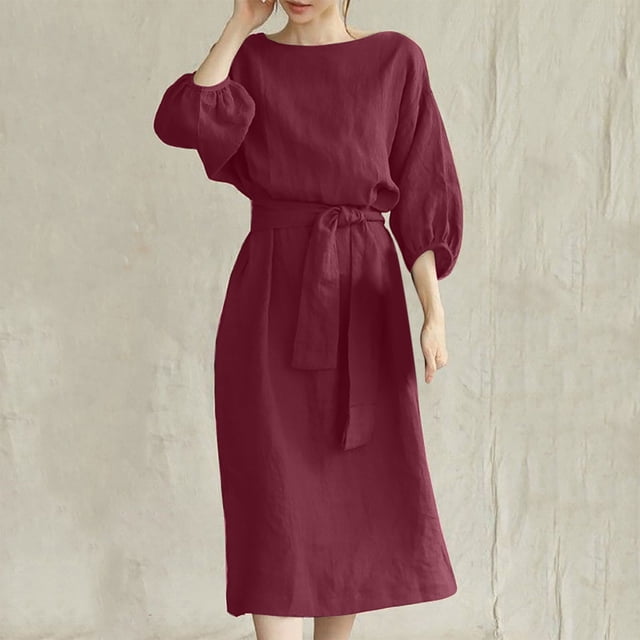 Robe d'Été pour Femmes 2024 Mode Grande Taille Col Rond Ample Manches Courtes Unie Mi-Mollet Robe Longue Rabais de 50 % Liquidation!
