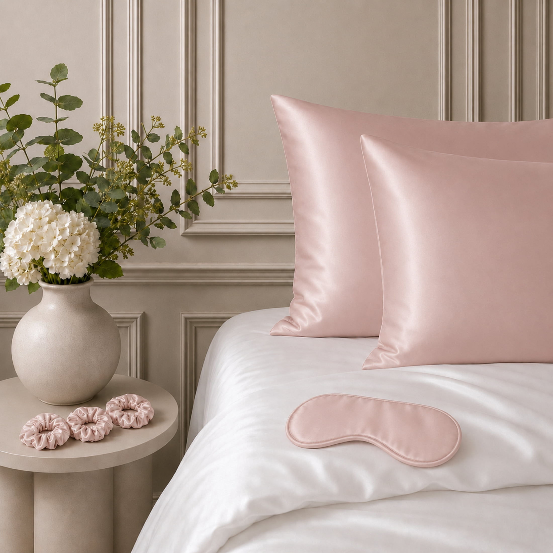 Swift Home 6-Piece Satin Pillowcase Gift Set with Eye Mask and Scrunchies, Beauty Sleep Set, Rose Gold