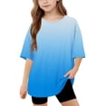 thumbnail image 1 of DecSea Girls Short Sleeve T shirt Kids Summer Oversized Gradient Crew Neck Tops Casual Basic Tee 5-14Years, 1 of 8