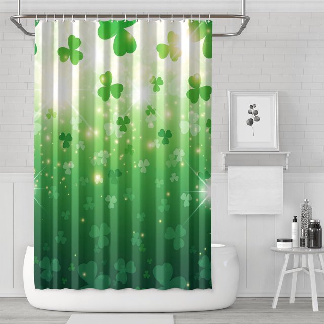 Ensemble de Rideau de Douche avec Doublure à Boutons-Pression, Jolis Rideaux de Douche Trèfle Botanique Porte-Bonheur (4) Doublure de Douche Imperméable, Rideau de Salle de Bain Contemporain Chic en Polyester, 72x72 Pouces