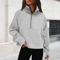 thumbnail image 1 of Stand Collar Fall Clothes Half Zip Women Solid Color Daily Outfit (Coffee XL), 1 of 6