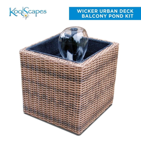 KoolScapes Wicker Water Feature Mini Pond & Fountain, 200 GPH Outdoor Water Pump for Garden Decor