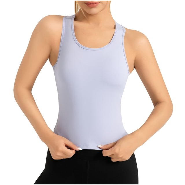 Plebaso Womens Short Sleeve Workout Yoga Tank Tops Racerback Sleeveless Stretch Shirts Activewear for Women