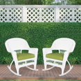 thumbnail image 4 of Jeco Rocker Wicker Chair in White with Green Cushion (Set of 2), 4 of 9