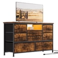 thumbnail image 1 of Meuble Télé à 8 Tiroirs avec Prise de Courant et DEL pour Télé de 55 Po, Longue Commode pour Chambre avec 8 Tiroirs Profonds, Grand Table Console pour Rangement dans le Garde-Robe, le Salon, l'Entrée, Dessus en Bois, 1 of 9