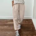 thumbnail image 2 of Yuyuzo Womens Cotton Linen Pants Drawstring High Waisted Lounge Pants Straight Leg Cropped Trousers, 2 of 5
