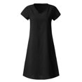 thumbnail image 4 of CHUANK Robes en Lin pour Femmes Été Grande Taille Manches Courtes Col en V Longueur Genou Robe Ample Décontractée Confortable Robe de Plage Soldes de Liquidation 2024, 4 of 6