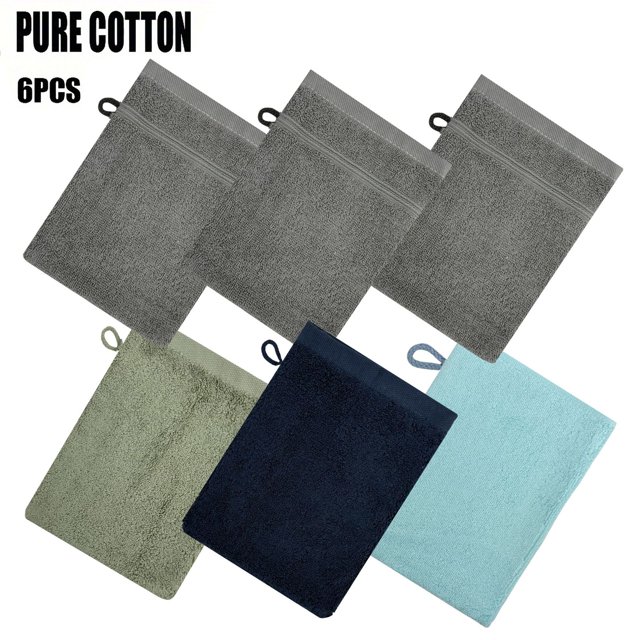 6 x Bath Mitts 6" Euro Towels with Loops 6 Pack