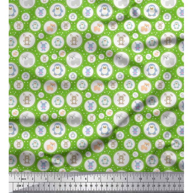 Soimoi Polyester Crepe Fabric Star & Cute Animals Kids Decor Fabric Printed Yard 42 Inch Wide