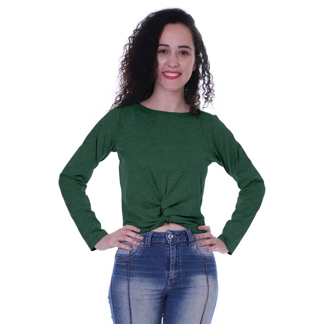 Moomaya T-Shirt Court à Manches Longues pour Femmes avec Nœud à l'Avant, T-Shirt d'Été Uni, Hauts