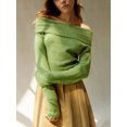 thumbnail image 3 of Faithtur Women's Spring Autumn Knit Tops Solid Color Long Sleeve Off Shoulder Slim Knitwear, 3 of 7
