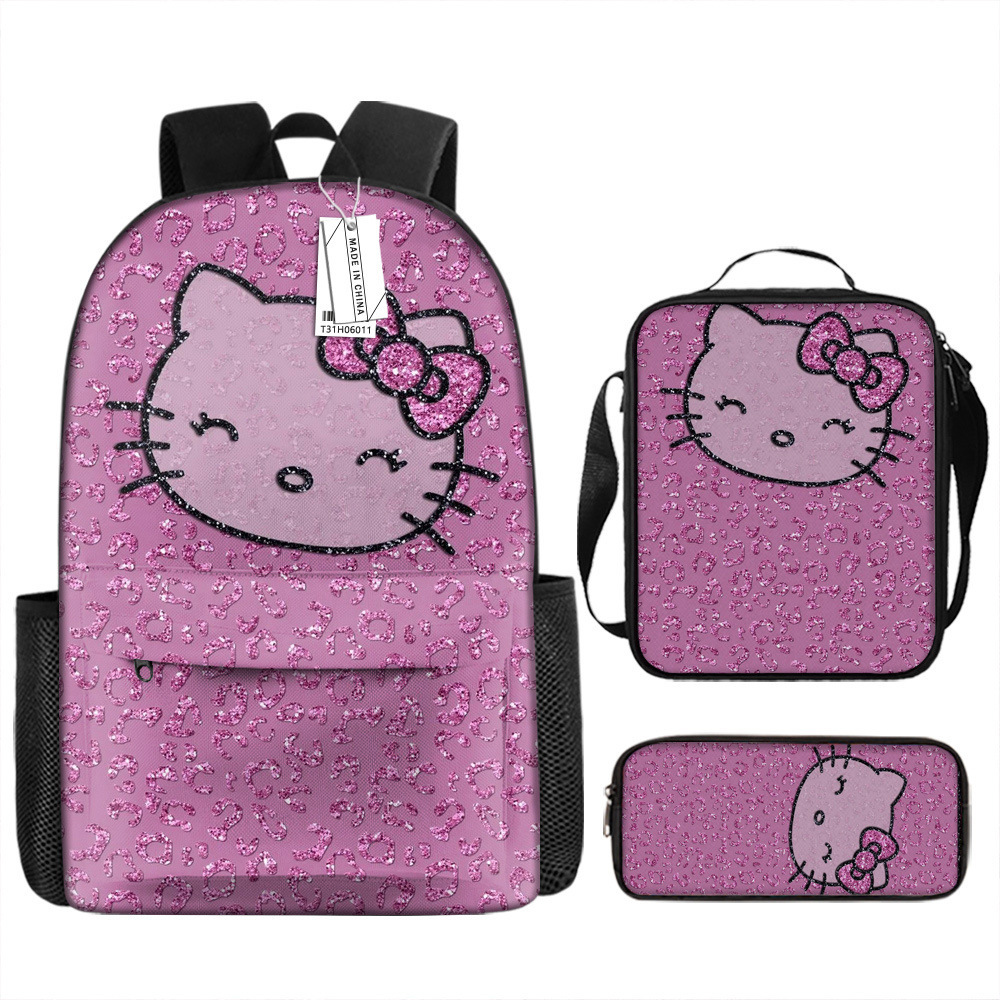 Hello Kitty Backpack, Student Large-capacity Leisure School Bag Three-piece Set-ZJKDGJKJ