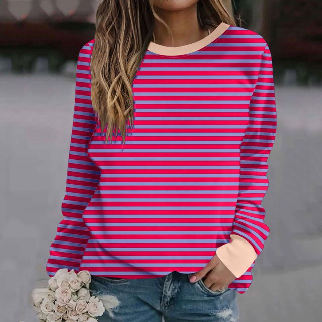RXIRUCGD Chandails Décontractés d'Hiver pour Femmes Sans Capuche à Manches Longues à Col Rond, Coupe Ample, Imprimés, Rose Vif, Taille : TG