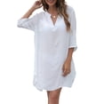 thumbnail image 3 of WIFORNT Robe de Plage pour Femme, Robe de Plage d'Été à Col en V, Couleur Unie, 3 of 9