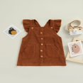 thumbnail image 3 of Bébés Filles Printemps Automne Robe Solide Couleur Velours Côtelé Cou Carré Bretelles Robe avec Poches Marron 2-3 Ans, 3 of 7