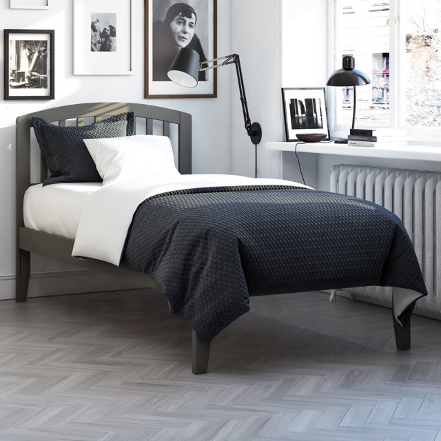 Richmond Lit Plateforme Simple en Bois Massif, Gris