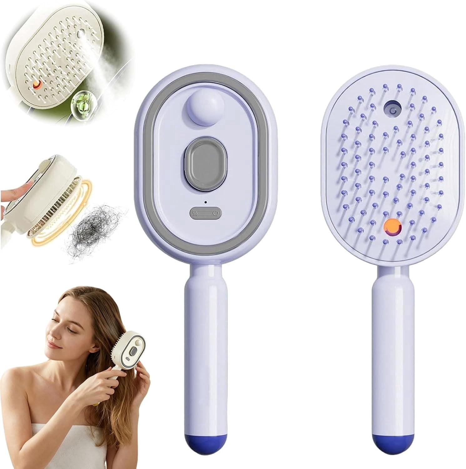 New Electric Steam Brush, Electric Steam Brushs for Hair, Rechargeable Steam Hair Straightener, Detangling Steams Brush, Reduce Frizz, Nourishes Hairs, Anti-Static (A)