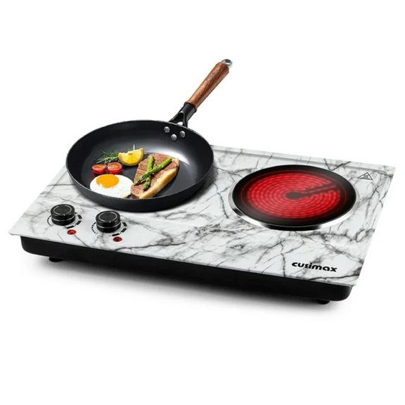 Refurbished Cusimax CMIP-C180-WS 1800W Induction Cooktop, Portable Electric Hot Plate, Double Burner, Marble White