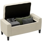 HOMCOM Rectangular Tufted Linen Storage Ottoman Bench with Flipping Top