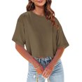 thumbnail image 3 of Plebaso Womens Cropped T-Shirts Short Sleeve Round Neck Tshirts Solid Color Casual Loose Basic Tops Tees, 3 of 6