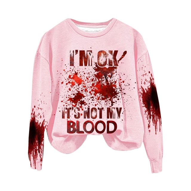 Rbaofujie Chandails d'Automne Halloween Mode Femmes Décontracté Manches Longues Col Rond Imprimé Chandail pour Dames Hauts Blouse Rose Chandails à Capuche et Chandails pour Femmes