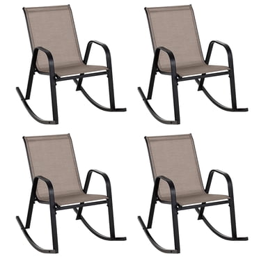 Costway 4pcs Patio Rocking Chair Heavy-Duty Metal Rocker Outdoor Anti-Slip Brown