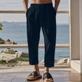 thumbnail image 1 of FcBaudy Full Length Pants Men's Casual Holiday Pocket Drawstring Solid Color Elastic Waist Cropped Pants Men Pants, 1 of 4