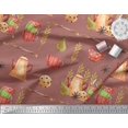 thumbnail image 3 of Soimoi Brown Silk Fabric Kettle & Cups Kitchen Print Fabric by the Yard 42 Inch Wide, 3 of 4