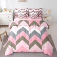 thumbnail image 1 of Erosebridal Futuristic Geometry Bed in a Bag Full size, Pink Stripe Bed Set, Abstract Decor, Reversible, 1 of 5